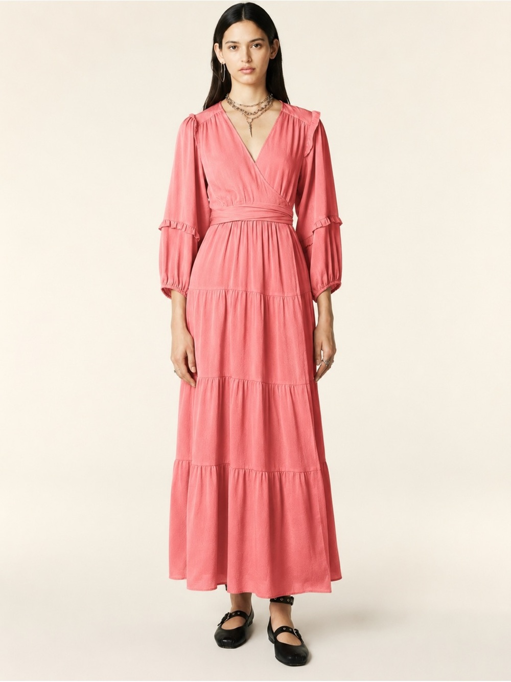 ba&sh Wariane Tiered Wrap Dress Size US 10